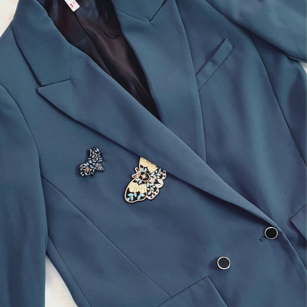 Veste Blazer bleu canard Fleur de lotus