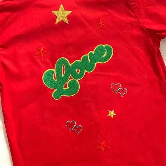 Veste rouge LOVE vert