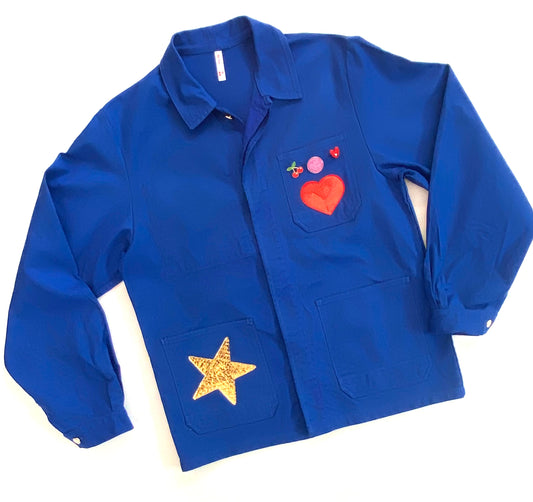 Veste bleu LOVE COEURS rose
