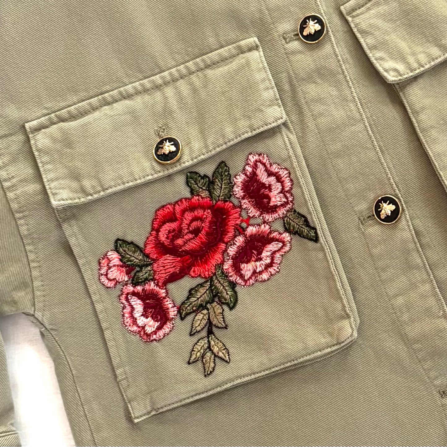 Veste Kaki Roses rouge oversize