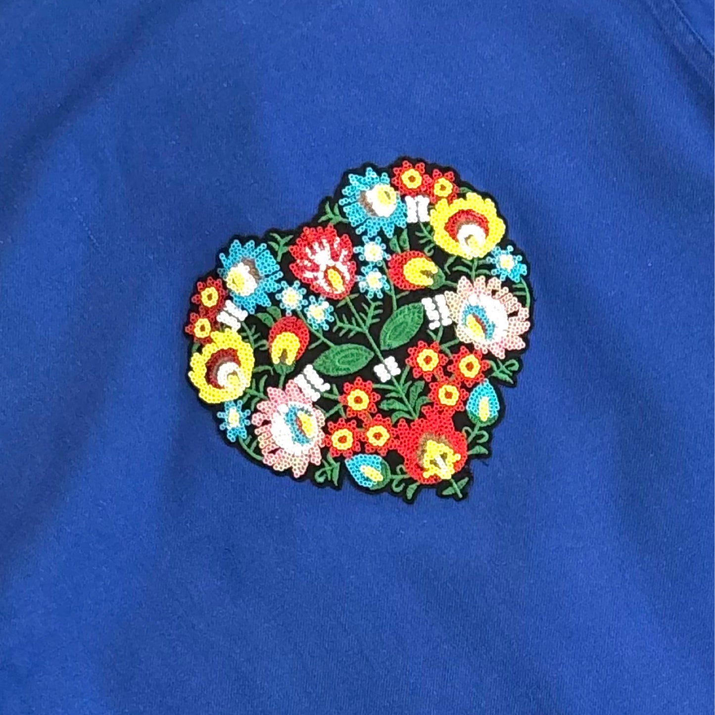 Veste Bleue Coeur Fleuri