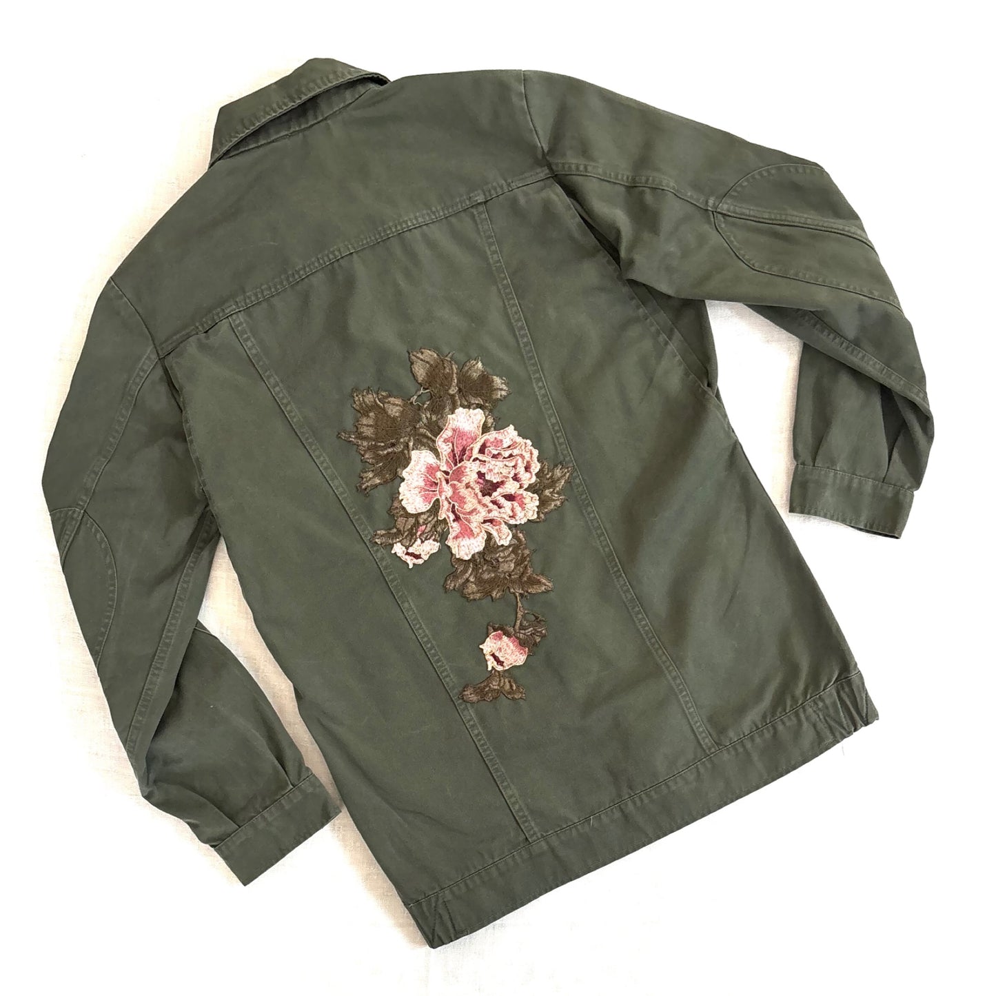 Veste treillis Kaki et Pivoine roses