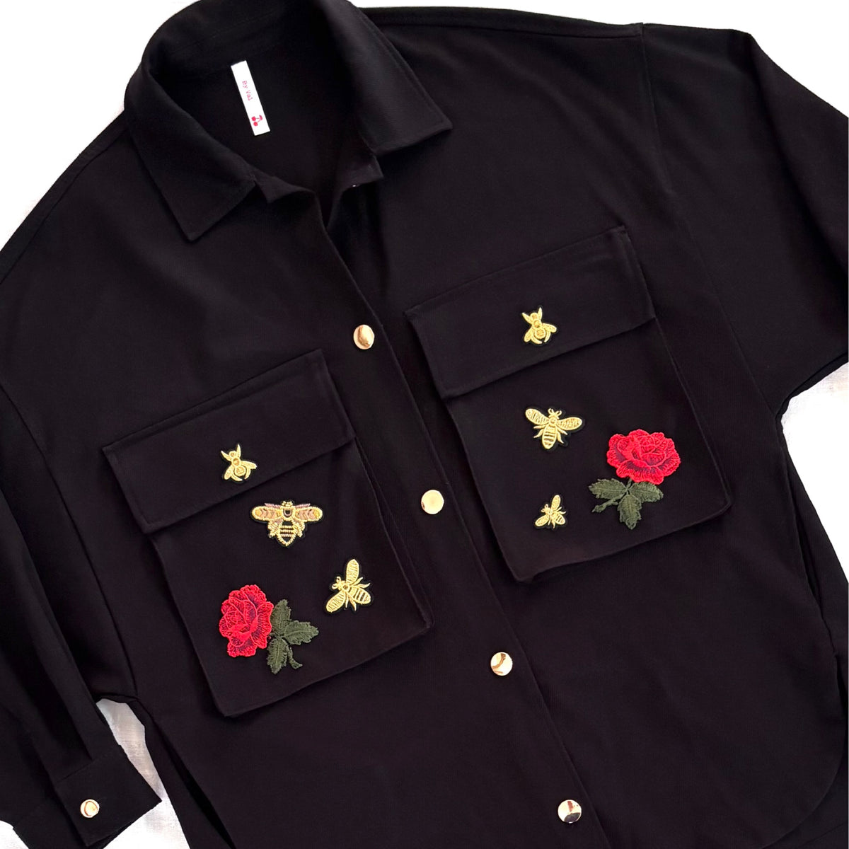 Veste Noire Pivoine et Roses rouge