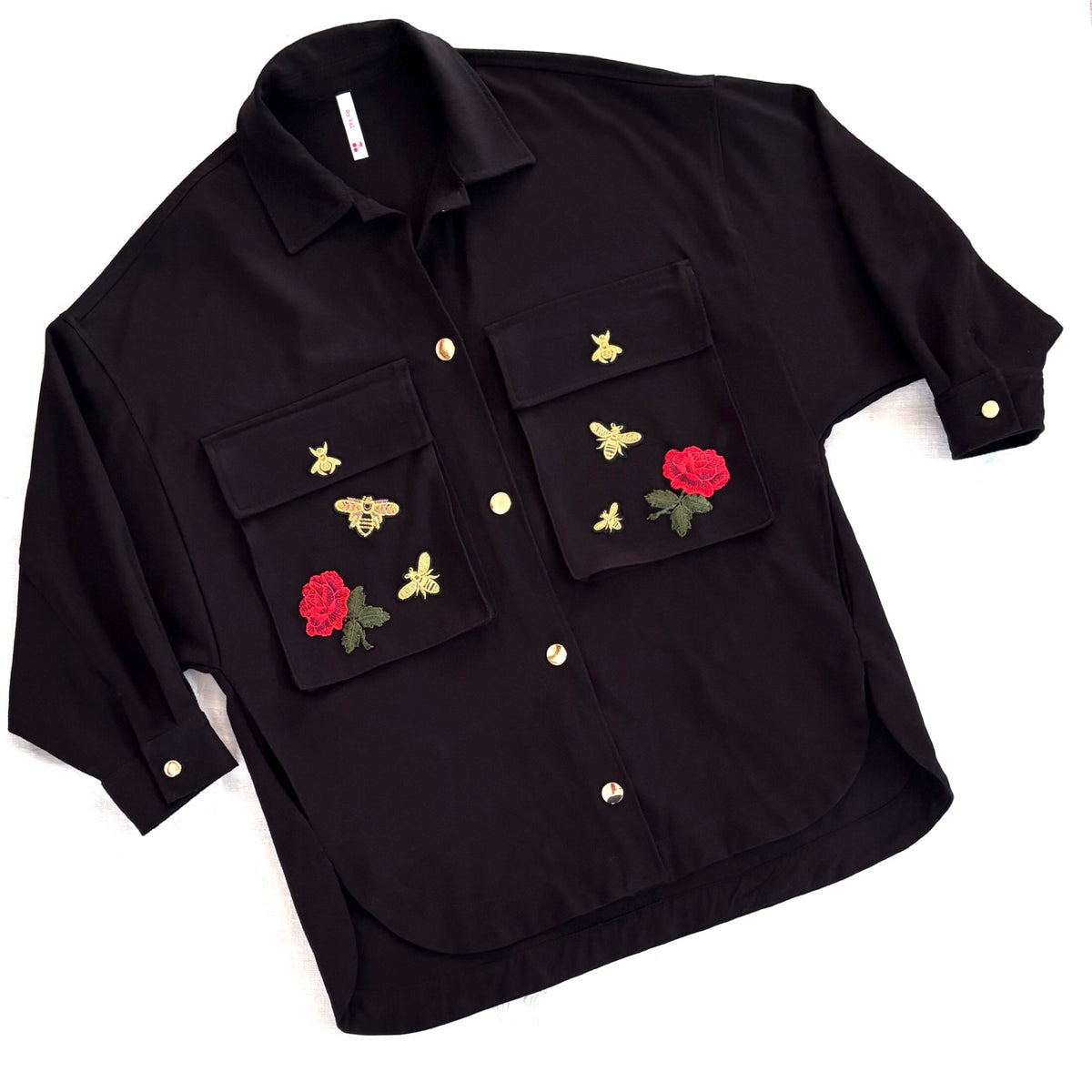 Veste Noire Pivoine et Roses rouge