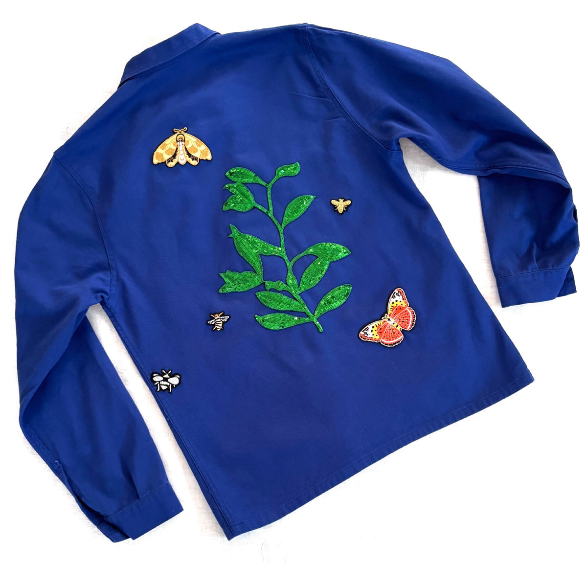Veste Bleue Feuilles et papillons