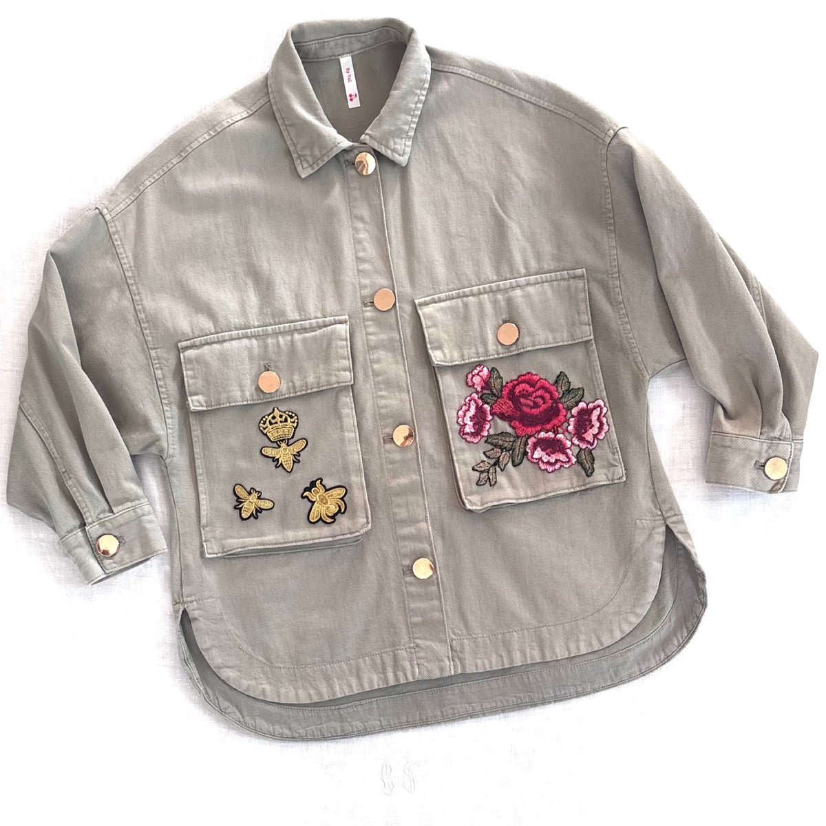 Veste Kaki Roses rouge et bébêtes