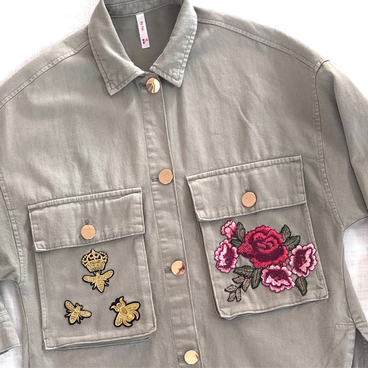 Veste Kaki Roses rouge et bébêtes