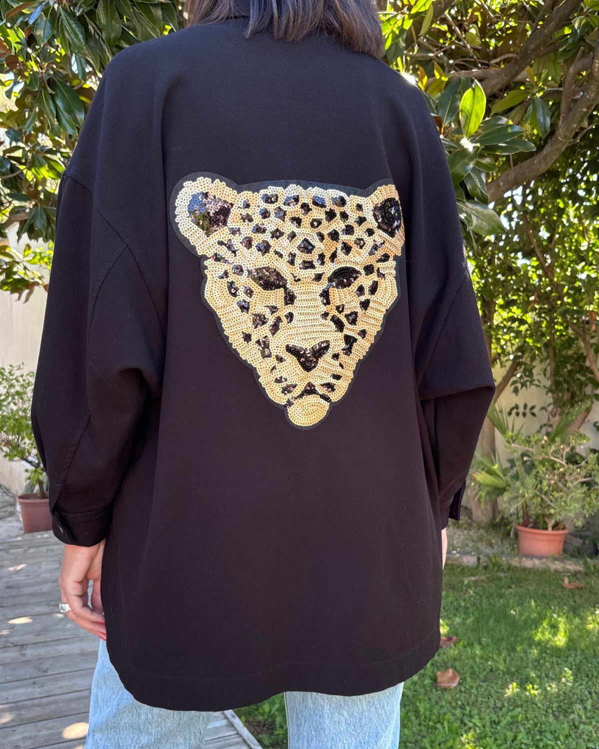 Veste noire Léopard