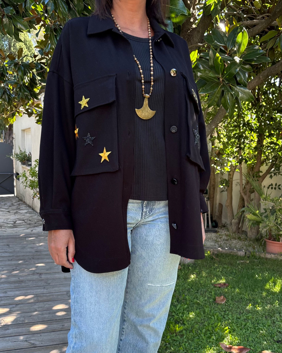 Veste noire Léopard