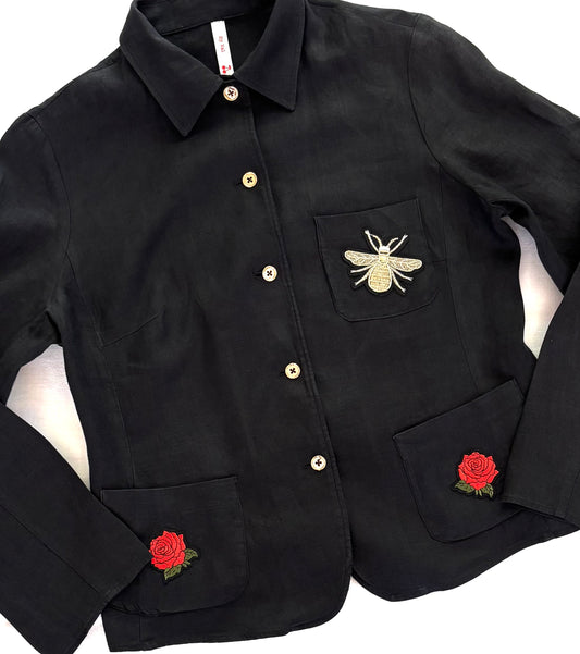 Veste Noire Roses sequins