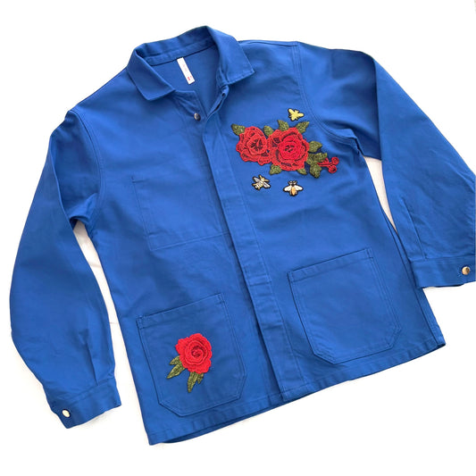 Veste Bleu Roses rouge