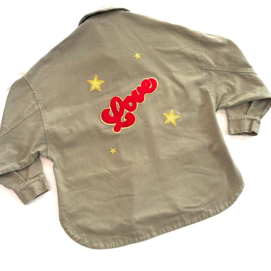 Veste kaki Love rouge oversize
