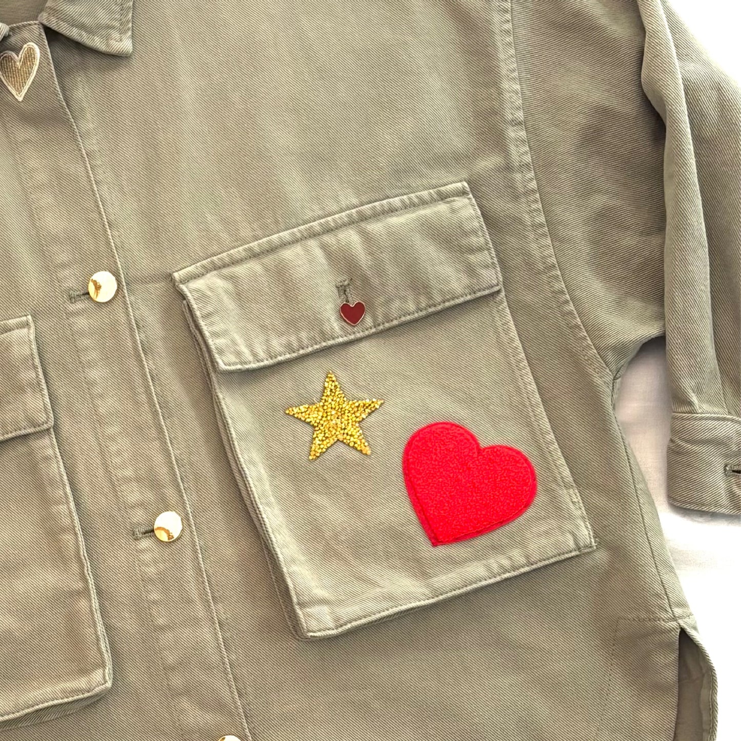 Veste kaki Love rouge oversize