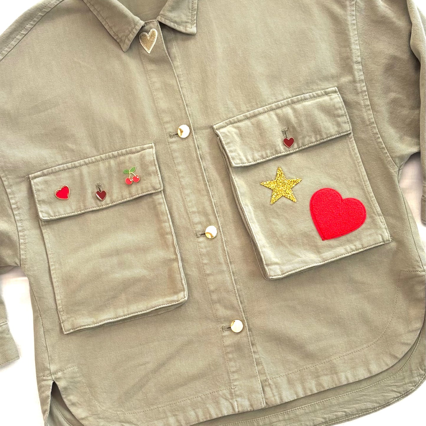 Veste kaki Love rouge oversize