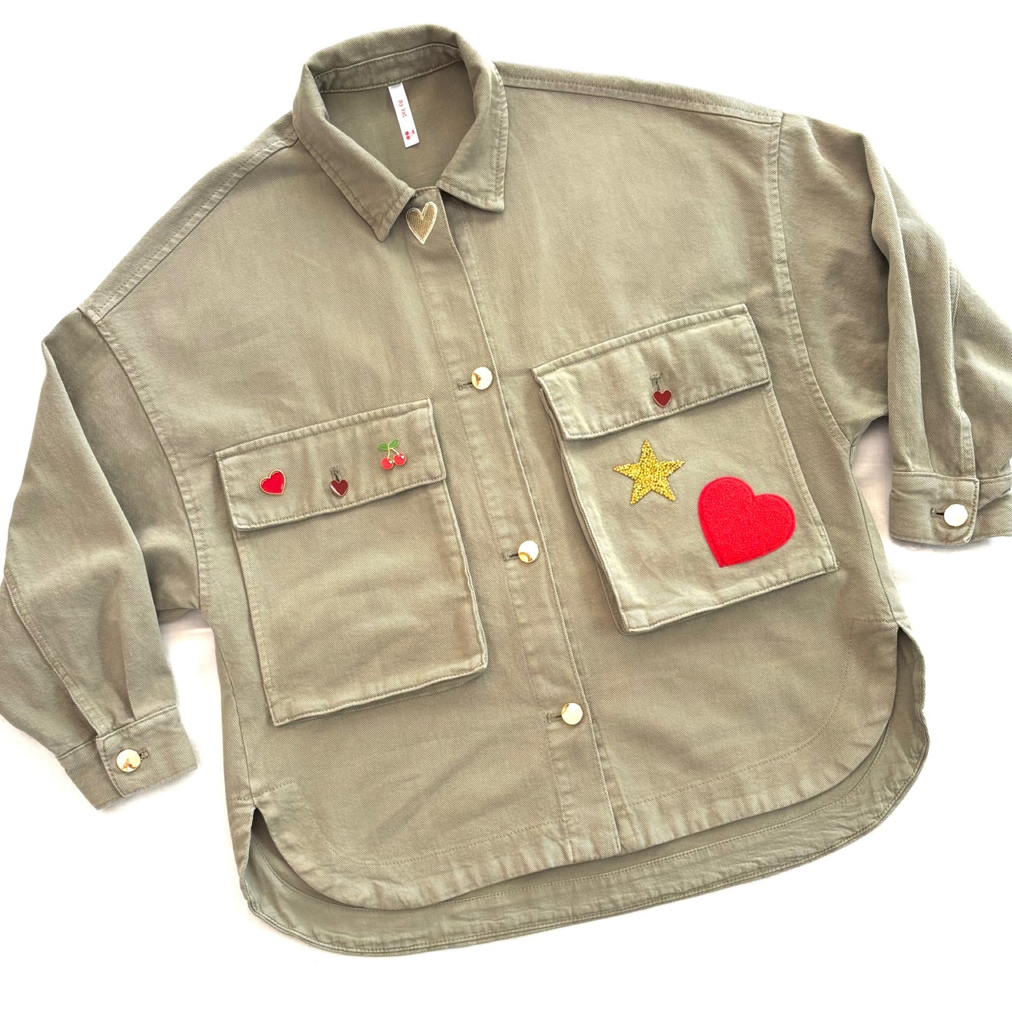 Veste kaki Love rouge oversize