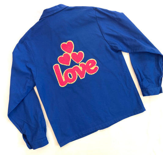 Veste bleu LOVE COEURS rose