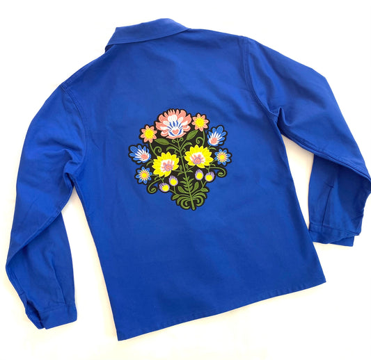 Veste bleu FLEUR DE LOTUS rose