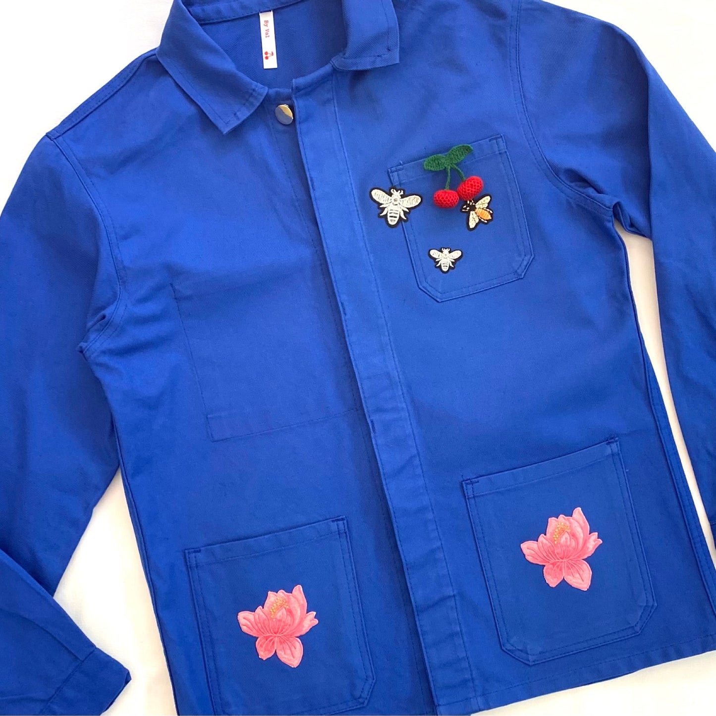 Veste bleu FLEUR DE LOTUS rose