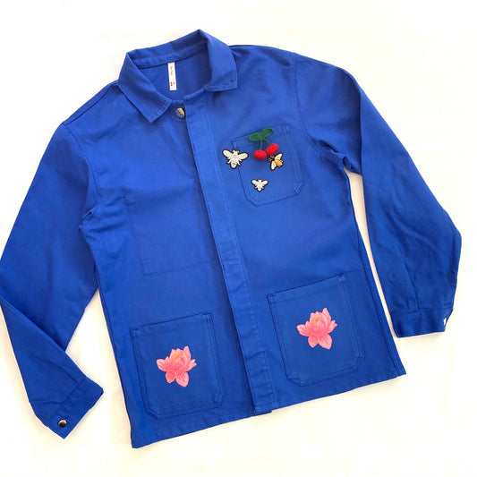 Veste bleu FLEUR DE LOTUS rose