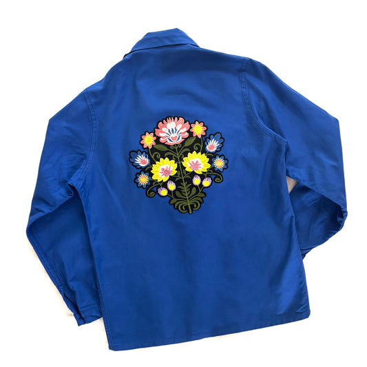 Veste bleue Fleur de lotus et roses rouges
