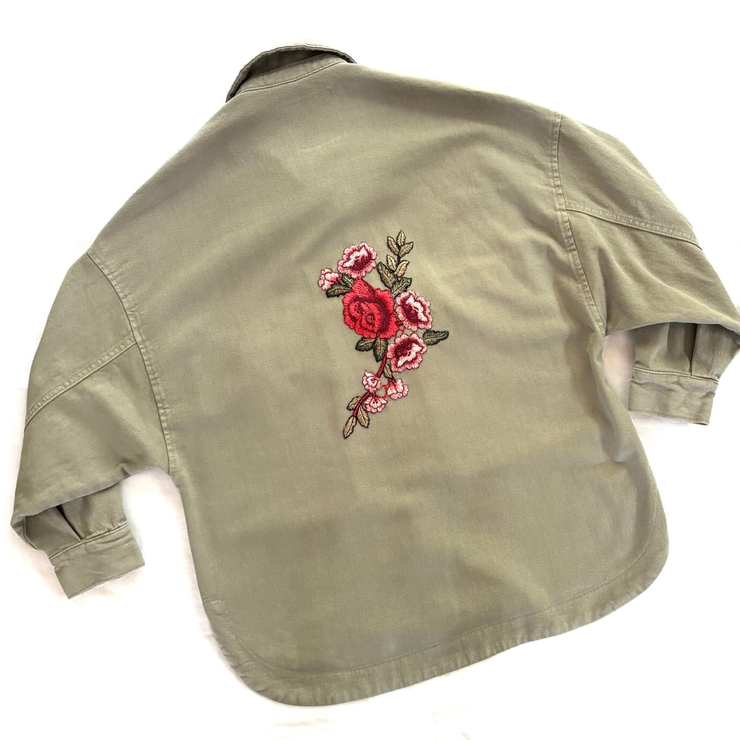 Veste Kaki Roses rouge oversize