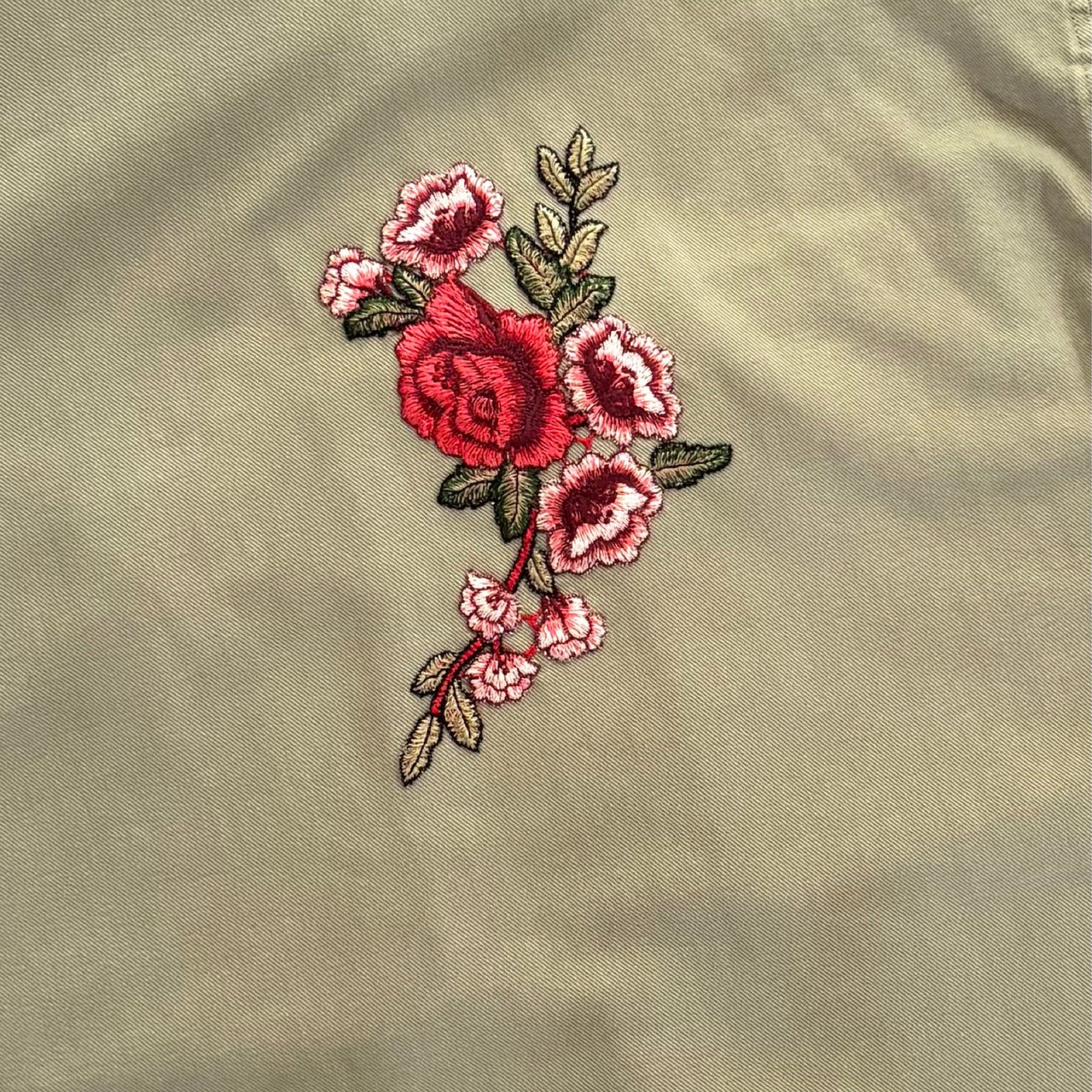 Veste Kaki Roses rouge oversize