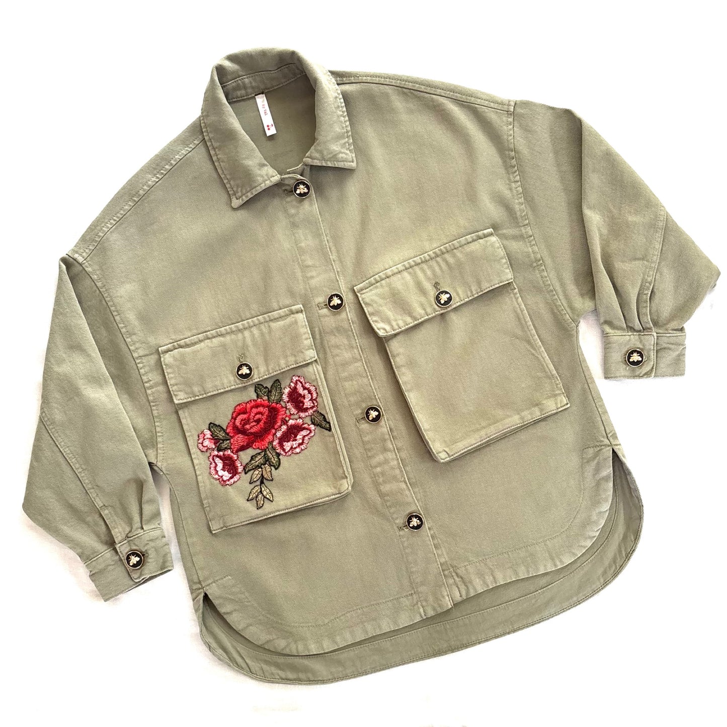 Veste Kaki Roses rouge oversize