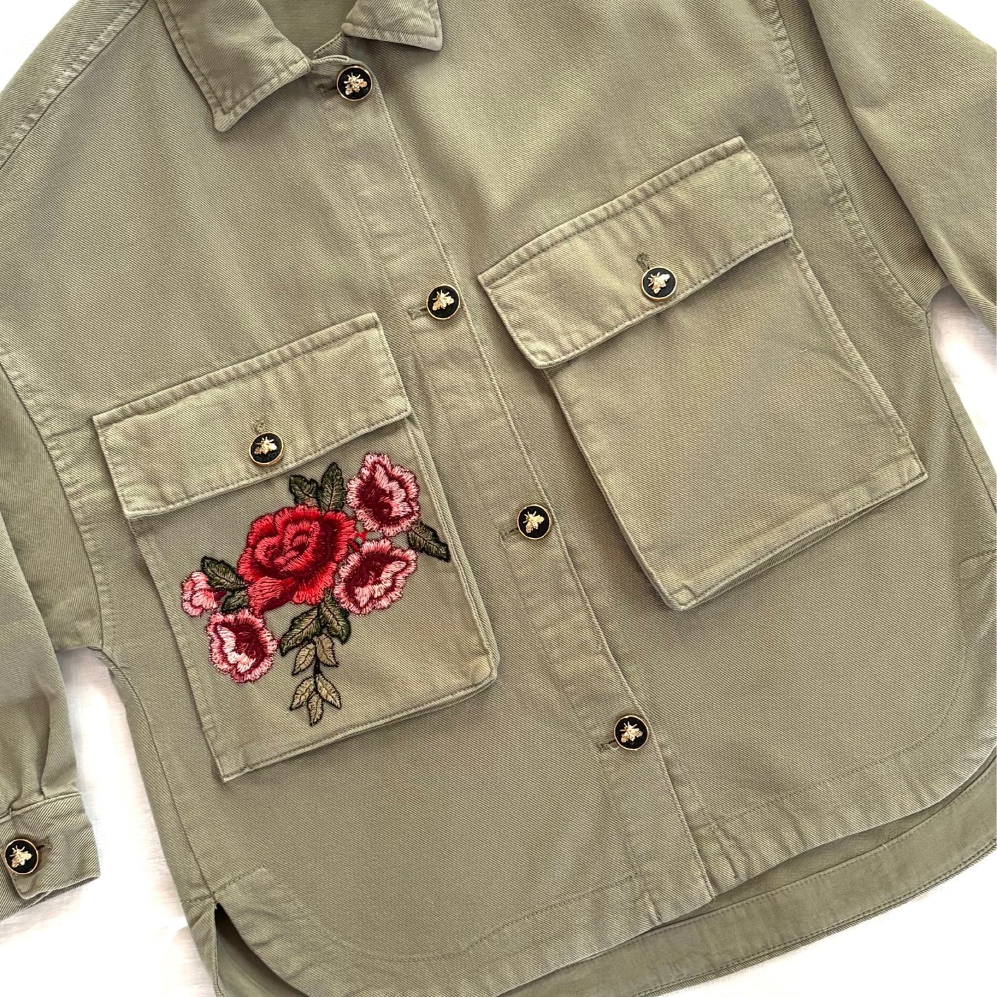 Veste Kaki Roses rouge oversize