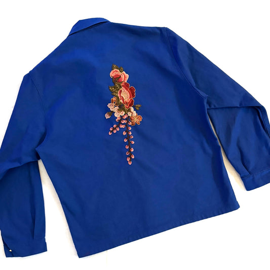 Veste Bleu Pivoines et papillon