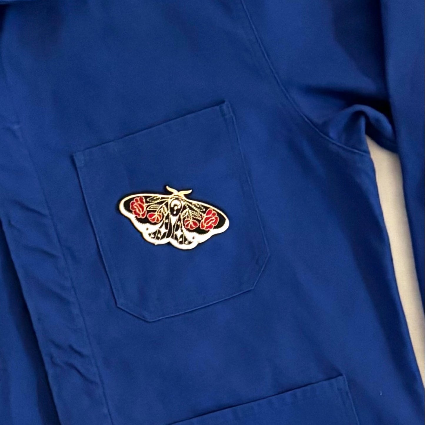 Veste Bleu Pivoines et papillon