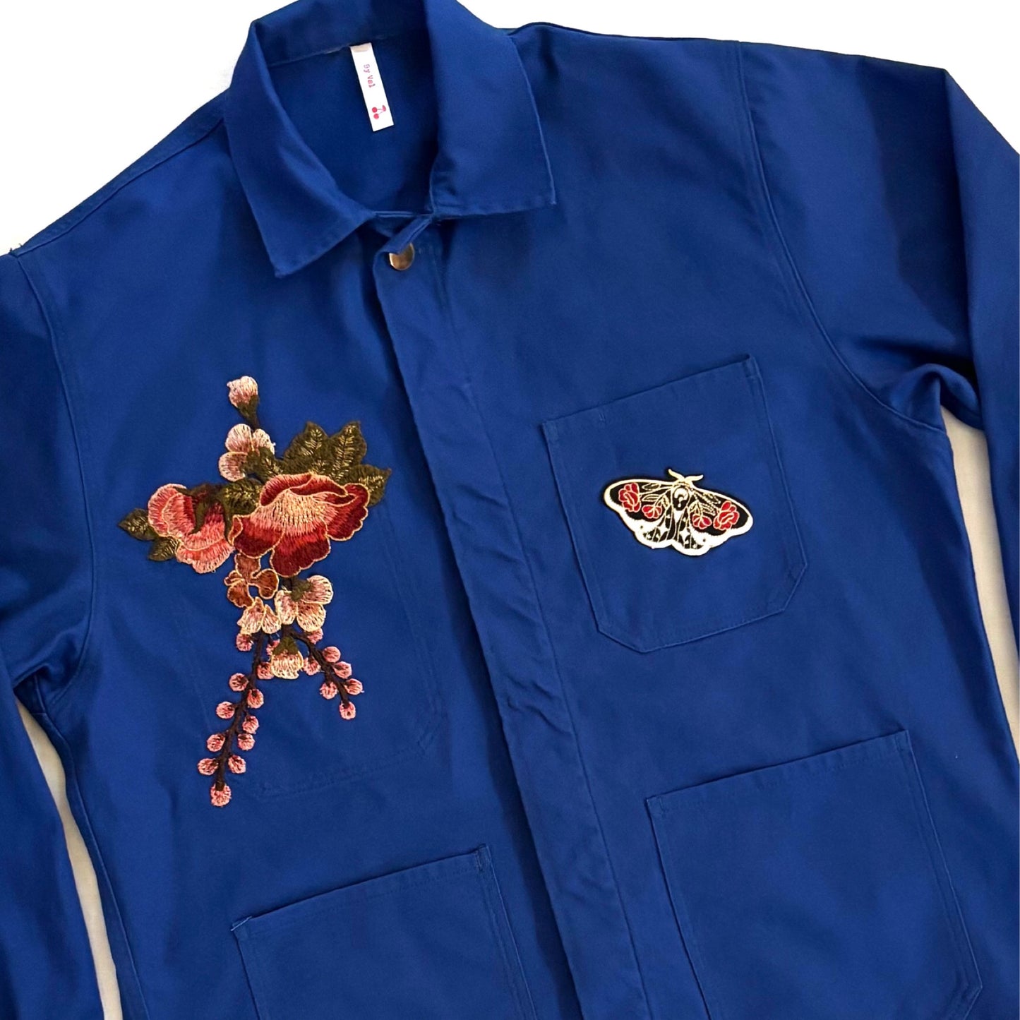 Veste Bleu Pivoines et papillon