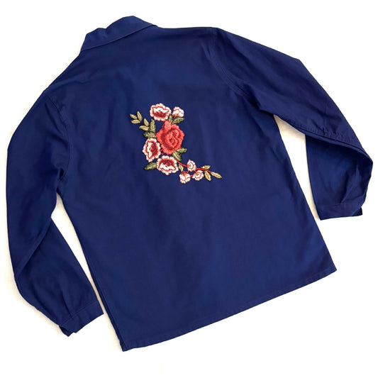 Veste Bleu Fleurs brodées