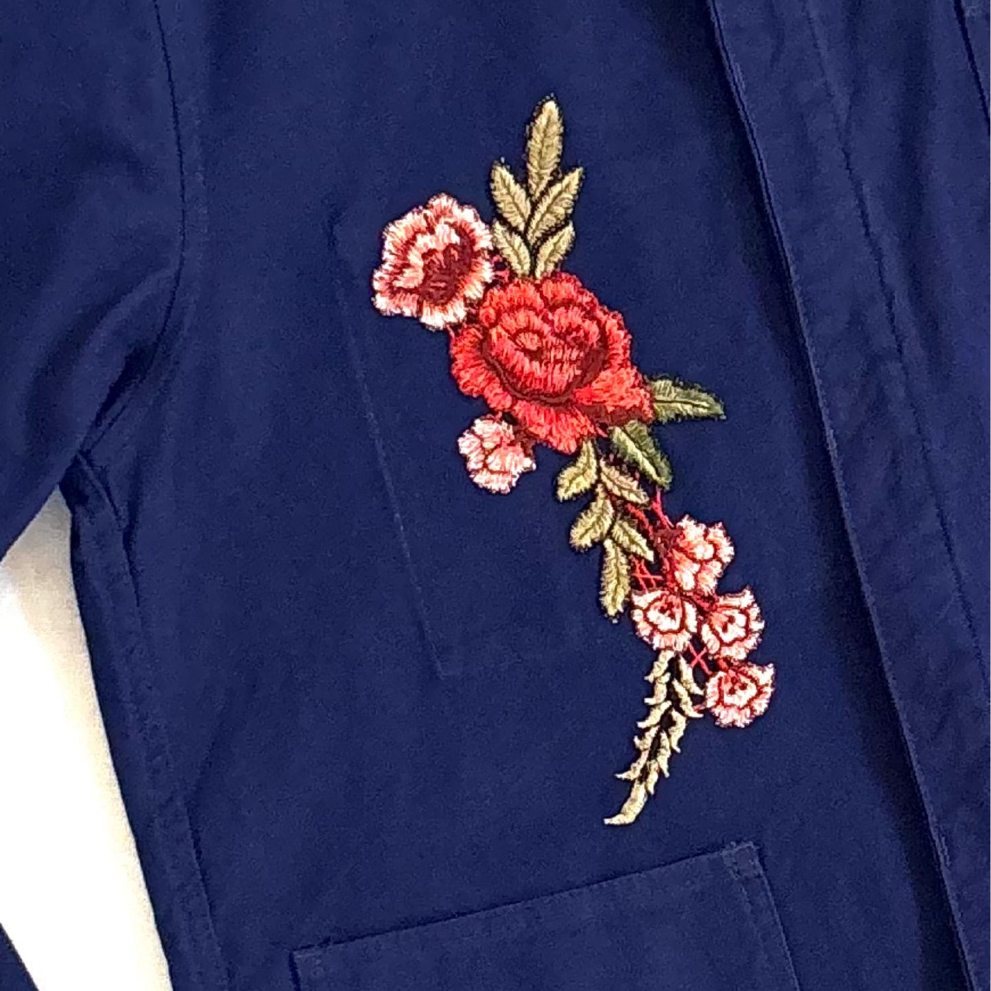 Veste Bleu Fleurs brodées