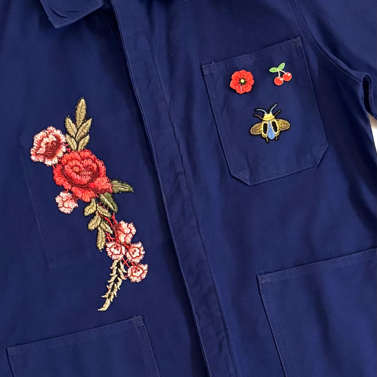 Veste Bleu Fleurs brodées