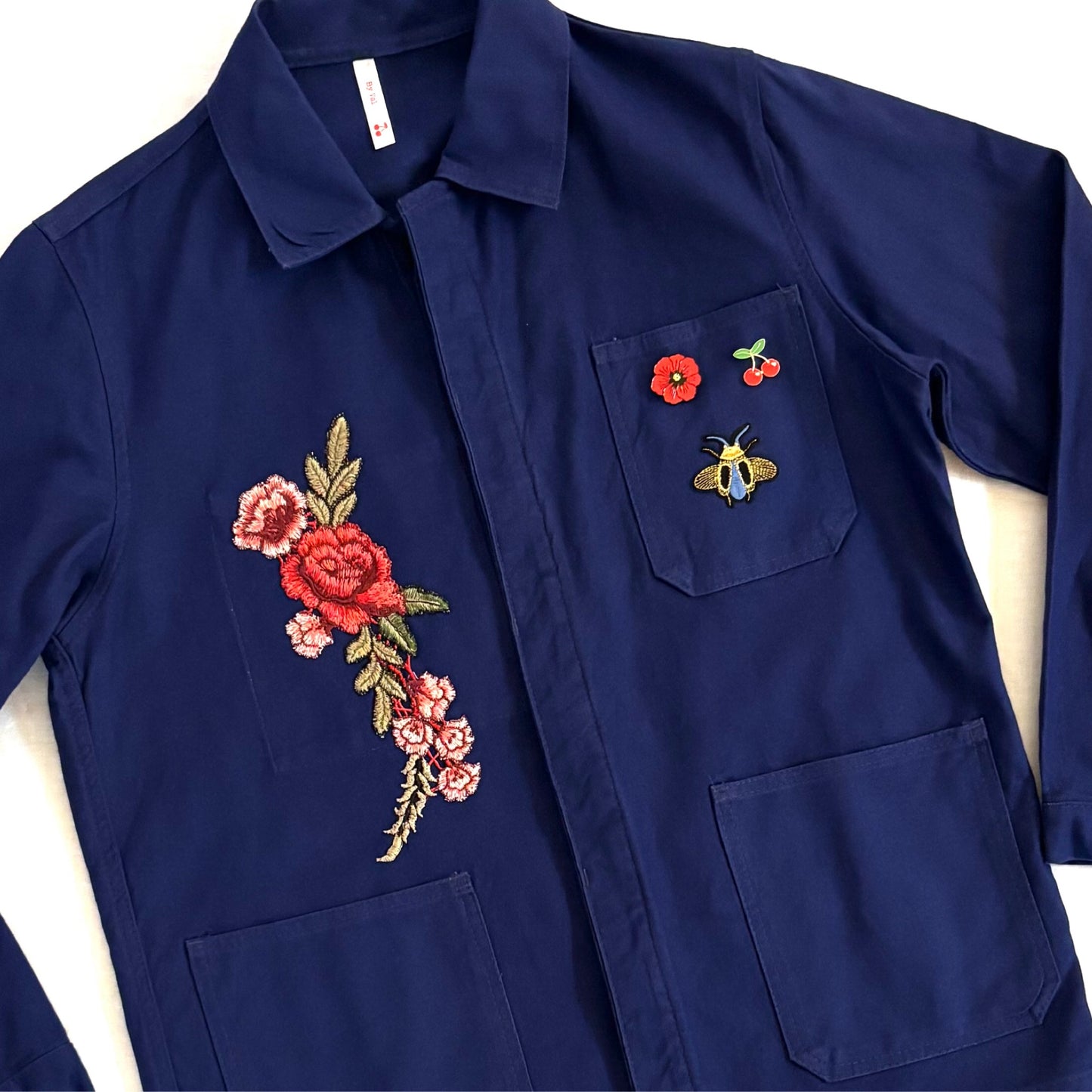 Veste Bleu Fleurs brodées