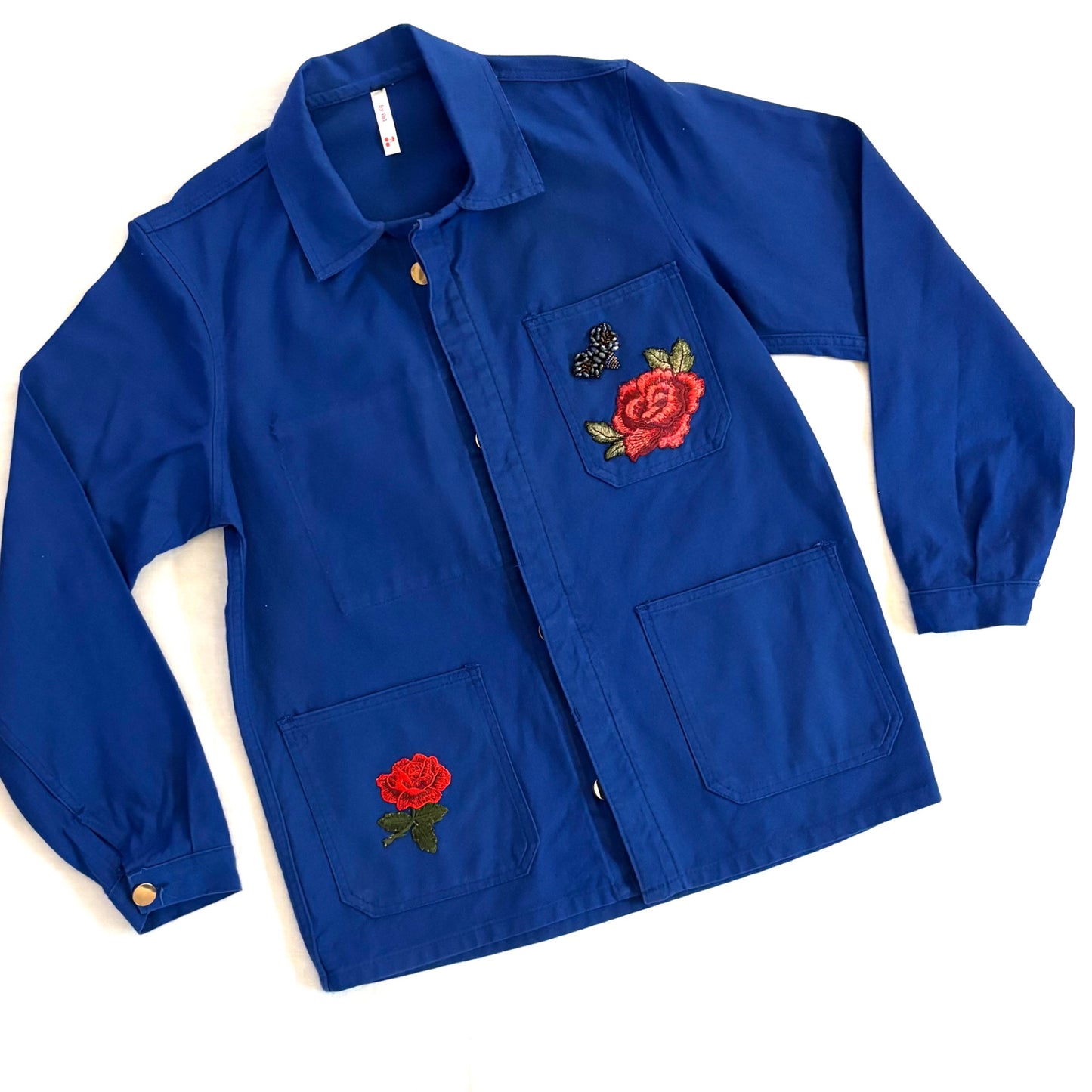 Veste Bleu Roses brodées