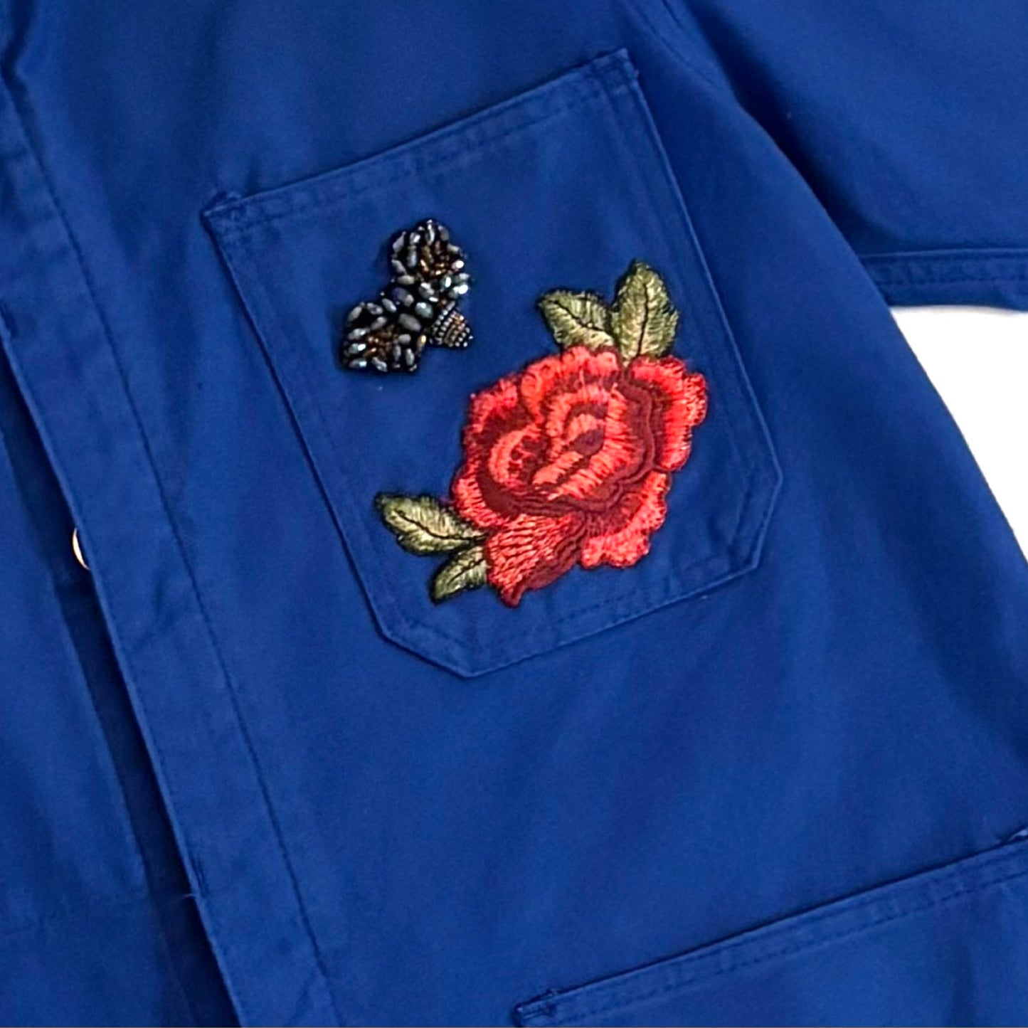 Veste Bleu Roses brodées