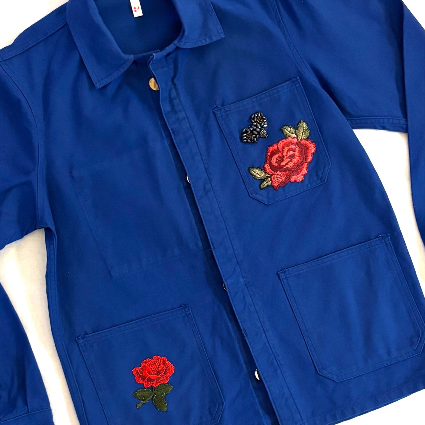 Veste Bleu Roses brodées