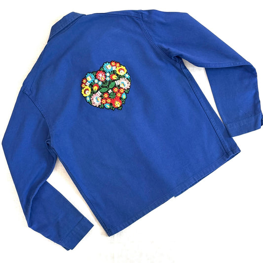 Veste Bleue Coeur Fleuri