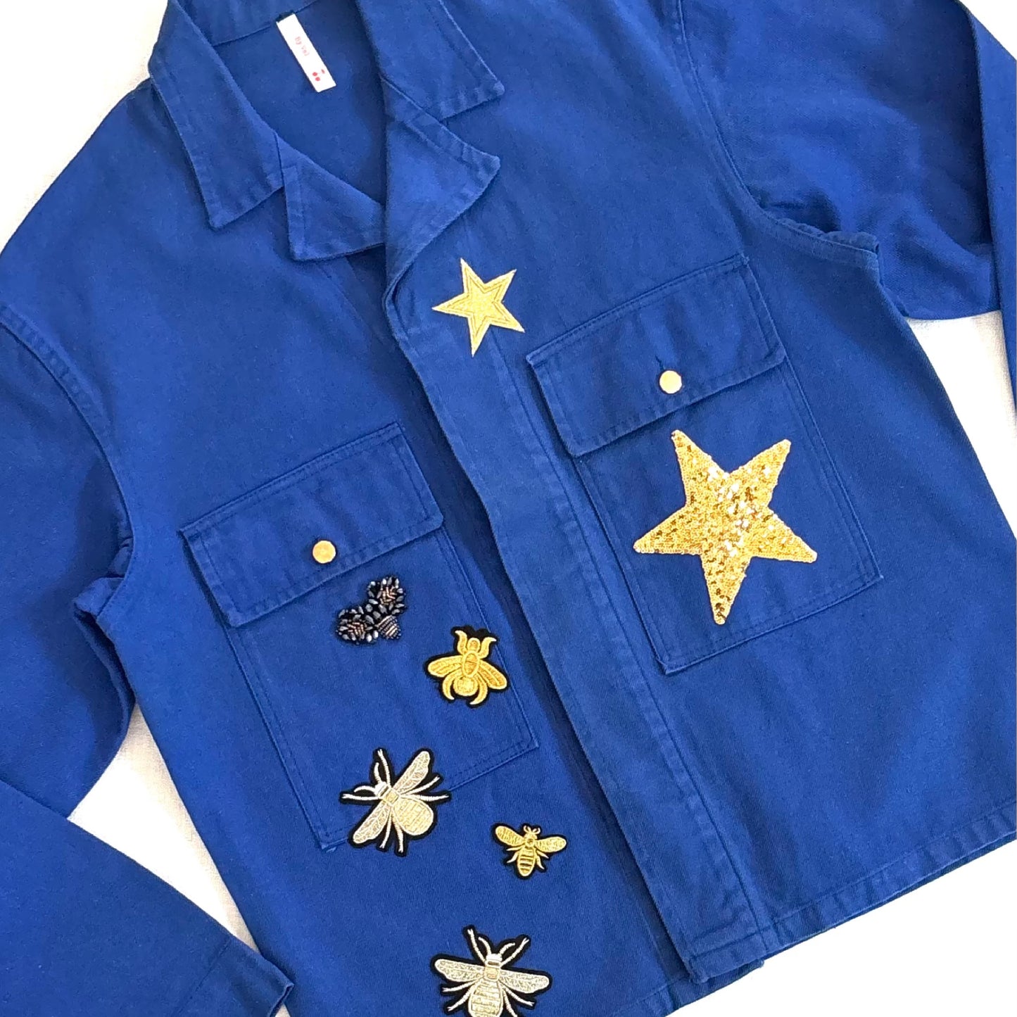 Veste Bleue Coeur Fleuri