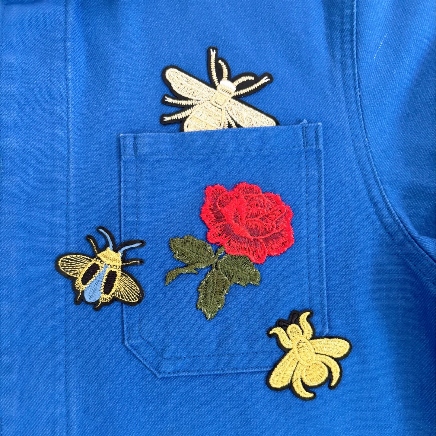 Veste Bleue Roses rouges et Bébettes