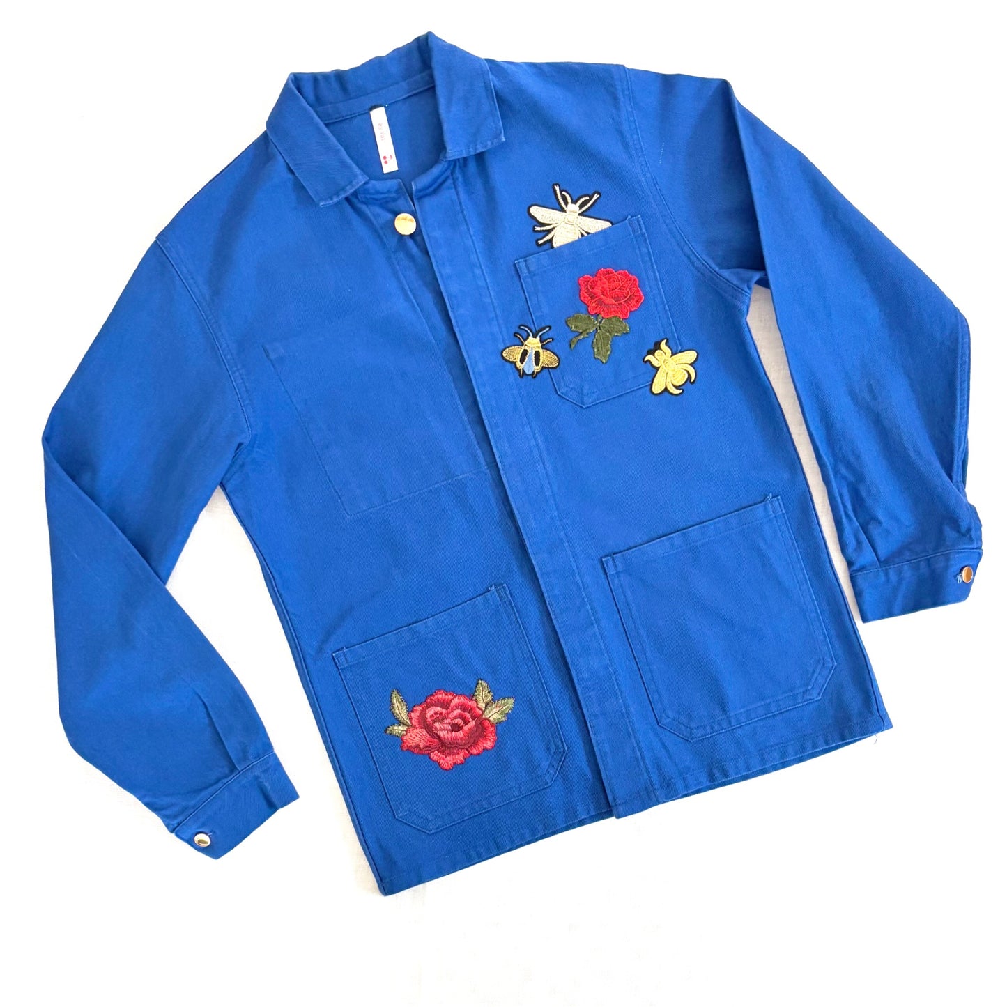 Veste Bleue Roses rouges et Bébettes