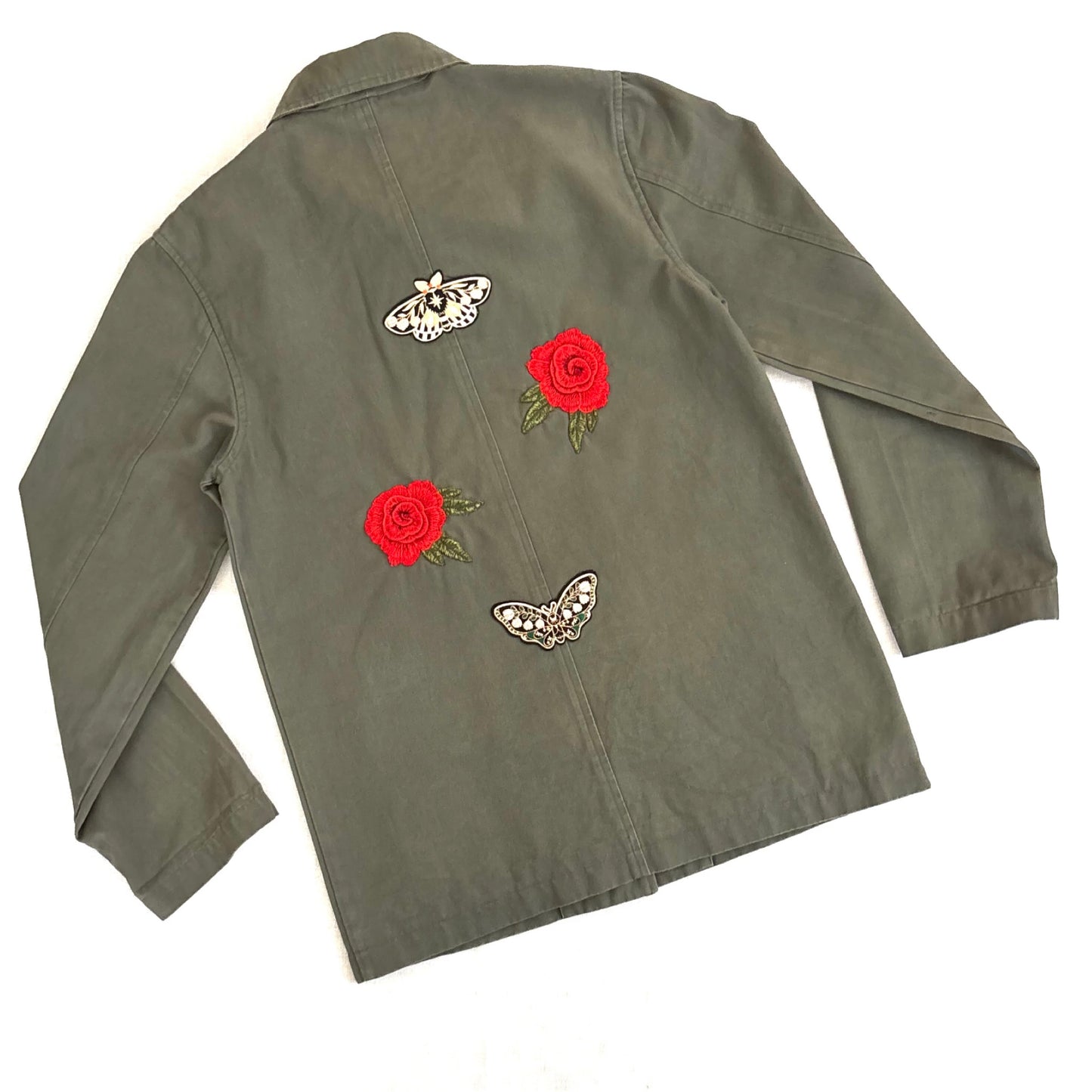 Veste Kaki roses rouges