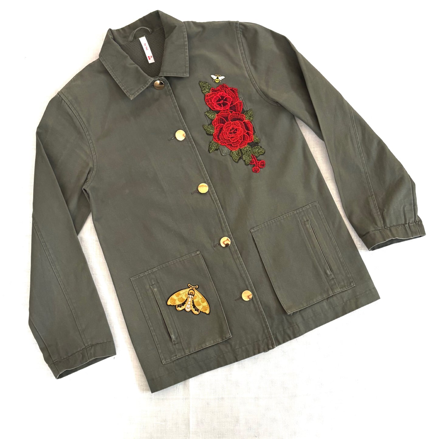 Veste Kaki roses rouges