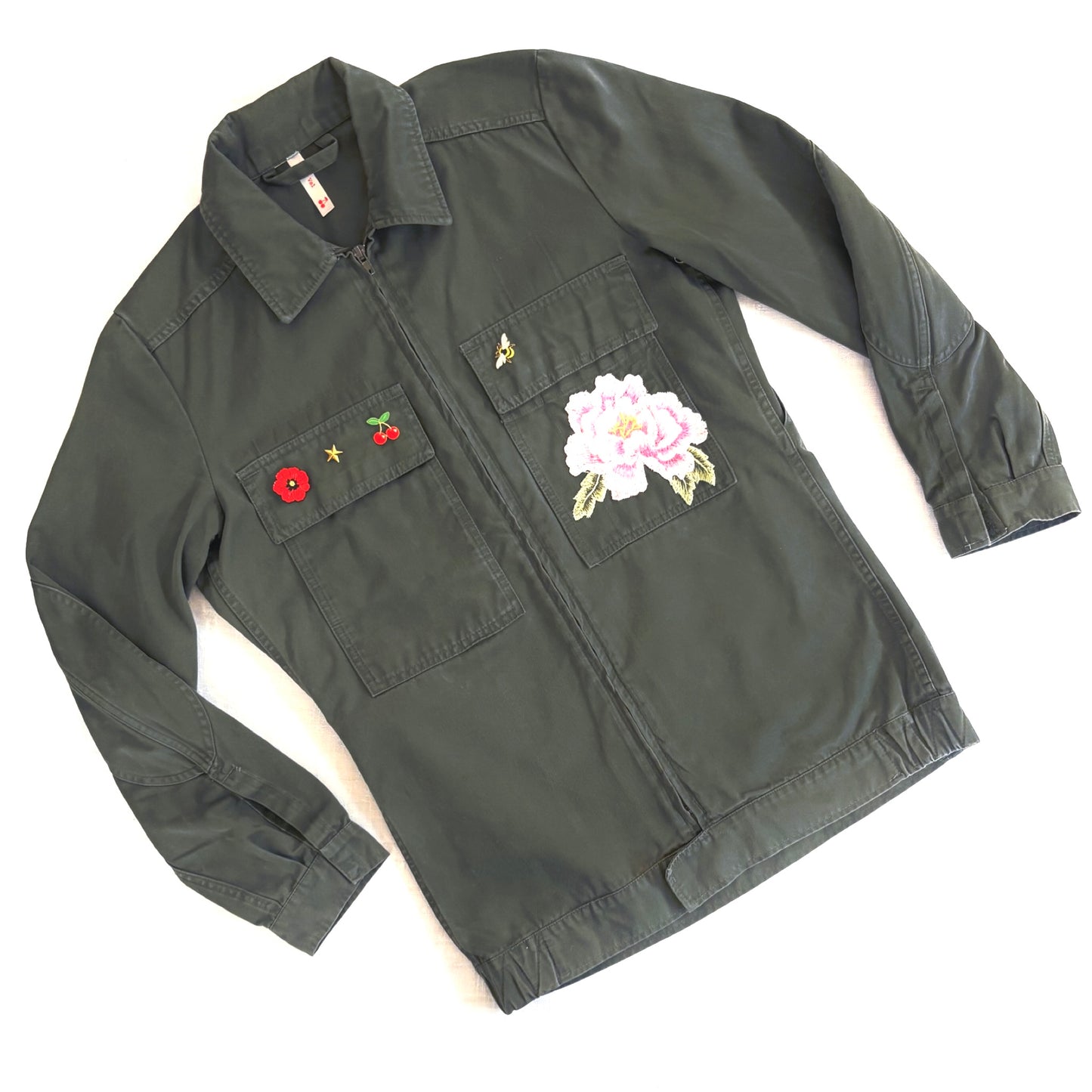 Veste treillis Kaki et Pivoine roses